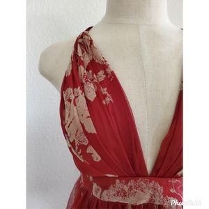 Maroon vintage wine floral maxi dress soft tulle